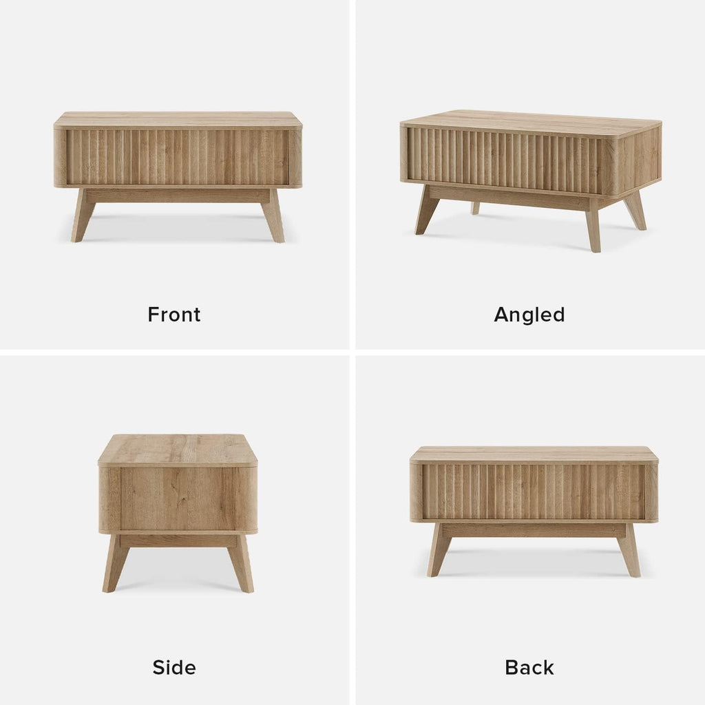 mopio Brooklyn Coffee Table, Lift Top Coffee Tables for Living Room, Mid Century, Modern Farmhouse Center Table with Lifting Top & Hidden Storage, Fluted Panel, Rising Pull Up (Oak Fluted)