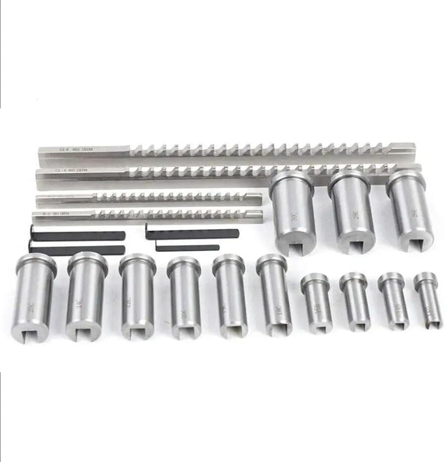 22 Pcs Keyway Broach Kit, HSS Industrial Tools for Lathe Metric Size 4 pcs Broach & 13 Collared Bushing & 5 Gaskets Cutting Tools for Lathe Keyway Size B-4mm,B-5mm,C-6mm,C-8mm