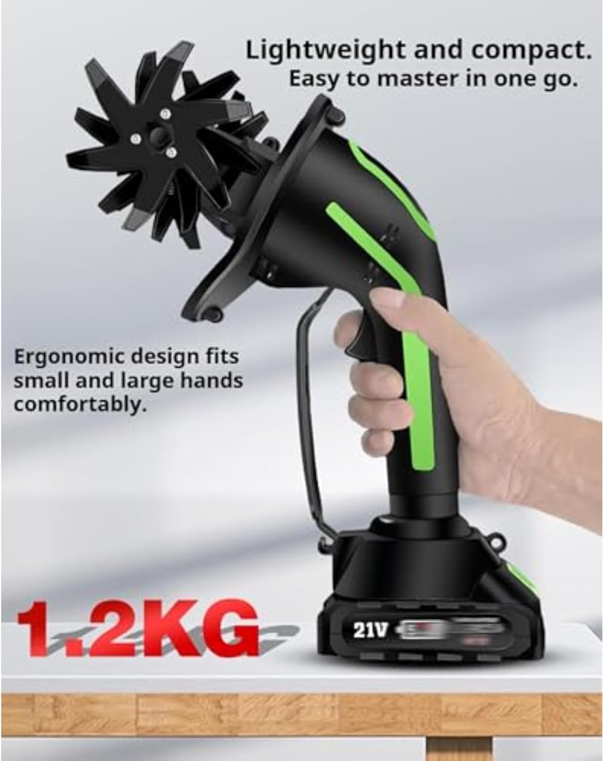 2 in 1 Cordless Tiller and Cultivator with Extension Pole, 20V Lightweight Handheld Battery Tiller Cultivator for Garden, Flower Beds, Weeding, Trenching, Battery Included (2 Battery)
