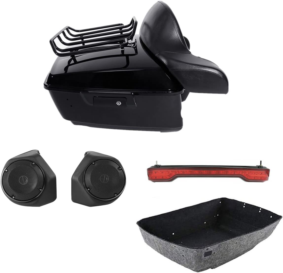 TCMT King Motorcycle Trunk Box Backrest Pad Luggage Rack Speakers Taillight Fit For Harley 2014-2025 Touring CVO Road King Road Glide Street Glide Electra Glide Pack