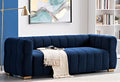 Container Furniture Direct Art Deco Velvet Sofa with Tufted Low Back Design, Sophisticated 3 Seater Couch for Living Rooms, 89 Inch Wide, Easy Assembly, Blue