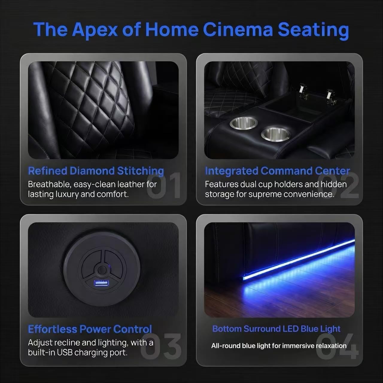 A Ainehome Power Furniture Reclining Sectional Sofa Set, Living Room Power Recliner Adjustable Sofa, Loveseat and Chair with USB Chargers/Storage Console for Living Room/Office(A-Black)