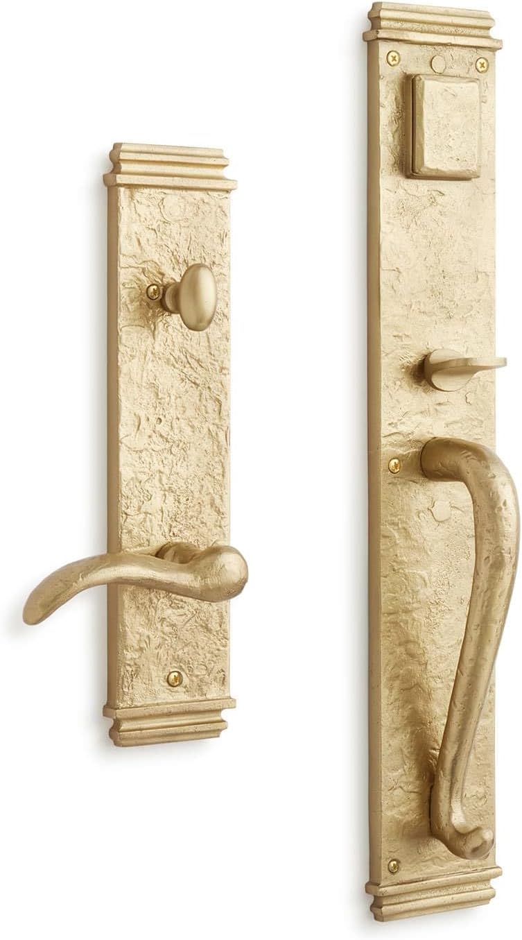 Signature Hardware 441372 Griggs Right Handed Solid Brass Full Plate Keyed Entry Single Cylinder Door Handleset with Interior Lever and 2-3/4' Backset