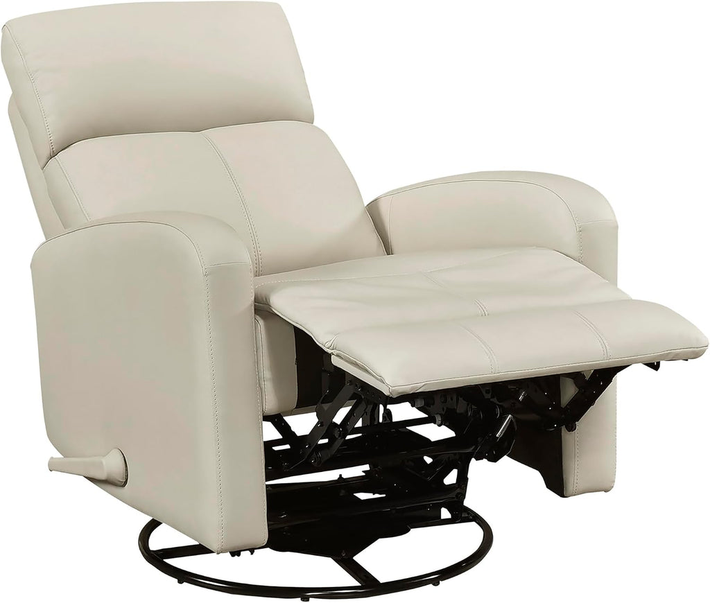 Lexicon Swivel Glider Reclining Chair, Top Grain Leather Match Manual Pull Handle Recliner, Comfy Nursery Glider Recliner, Swivel Reclining Chair for Living Room/Office/Bedroom/Apartment, Beige