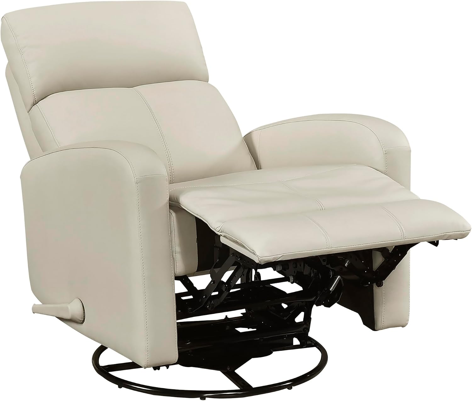 Lexicon Swivel Glider Reclining Chair, Top Grain Leather Match Manual Pull Handle Recliner, Comfy Nursery Glider Recliner, Swivel Reclining Chair for Living Room/Office/Bedroom/Apartment, Beige