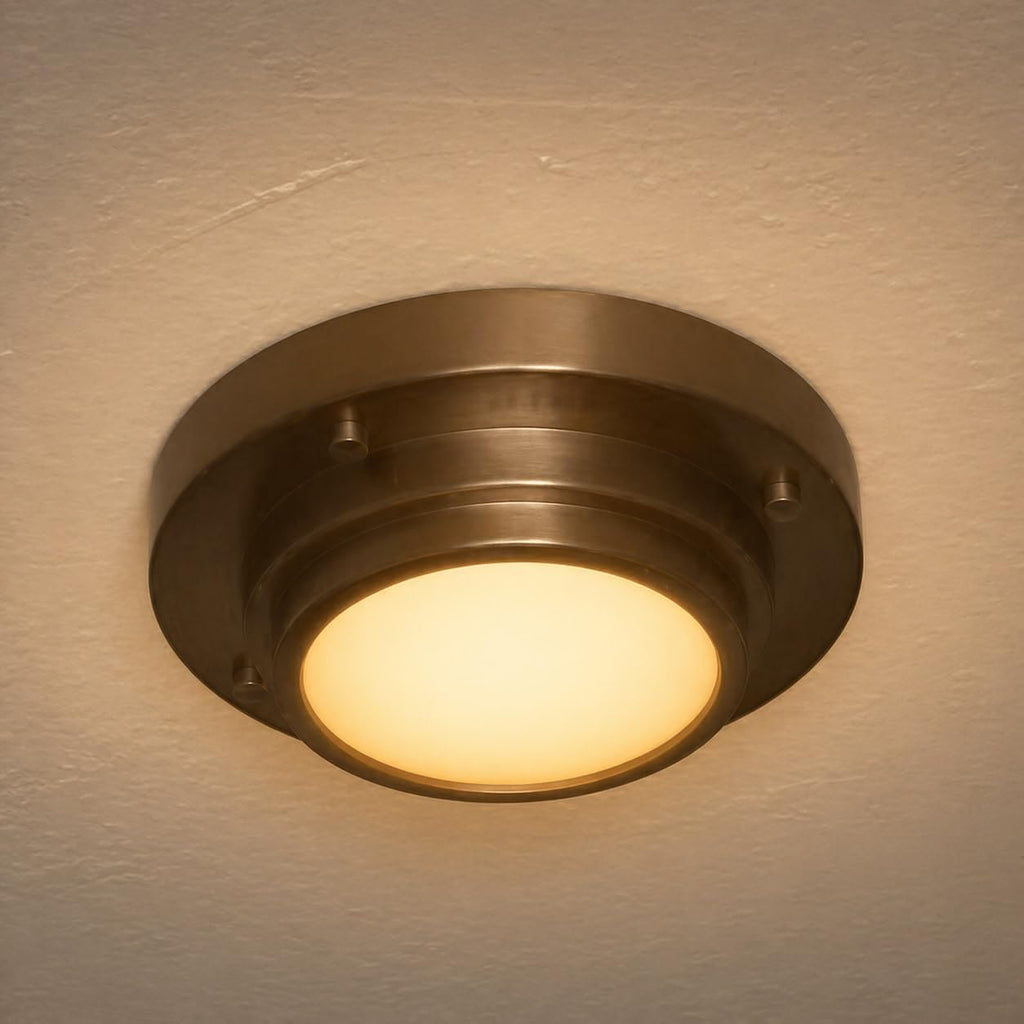 Hinkley Porte Extra Small Flush Mount Ceiling Light or Wall Sconce, Etched Opal Glass Shade, Dual-Mount Design, Integrated LED, ADA Compliant, Heritage Brass Finish