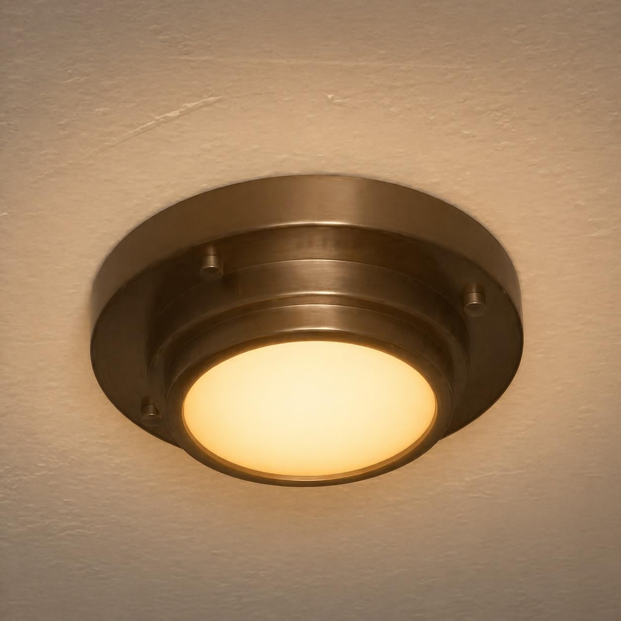 Hinkley Porte Extra Small Flush Mount Ceiling Light or Wall Sconce, Etched Opal Glass Shade, Dual-Mount Design, Integrated LED, ADA Compliant, Heritage Brass Finish