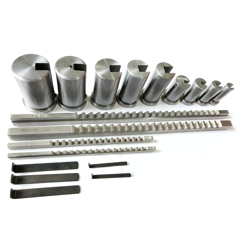 Keyway Broach Sets 18Pcs HSS Inch Size Industrial Tools for Lathe B-1/8 3/16 C-1/4 3/8 Teeth Keyway Size High Precision Cutting