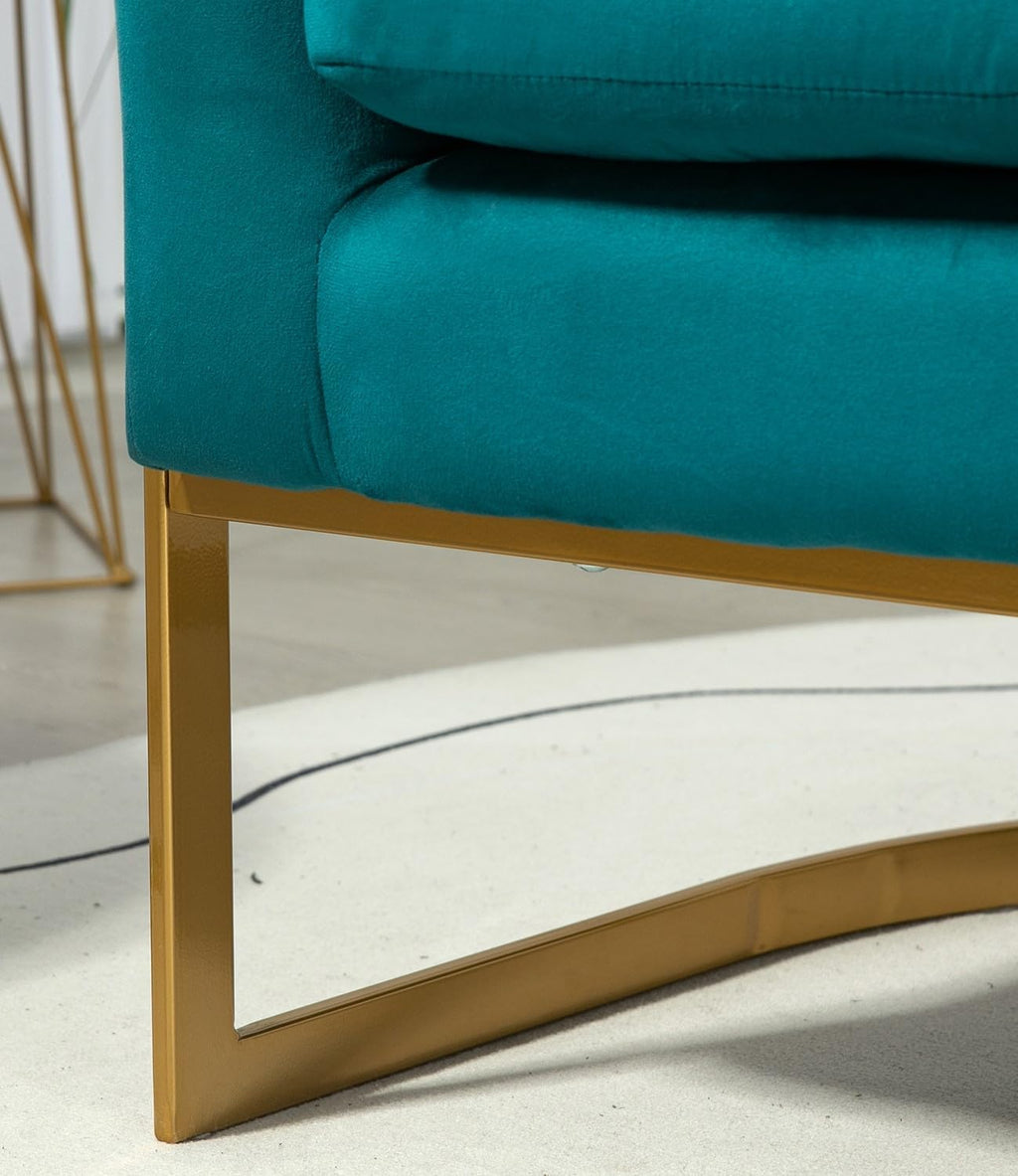 Container Furniture Direct Velvet Modern Accent Armchair - Luxury Gold Frame | Versatile Seating for Living Room, Bedroom, Office, Greenish Blue