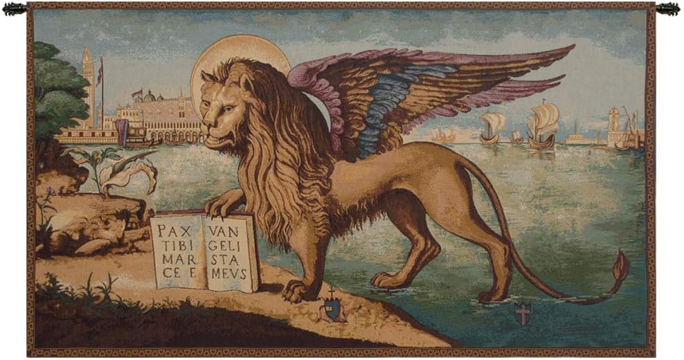 Charlotte Home Furnishings Inc. Lion Arrives In Venice Italian Tapestry Wall Hanging 26 X 46 Inch Viscose Cotton And Polyester Blend Wall Art Perfect for Home And Wall Decor By Vittore Carpaccio