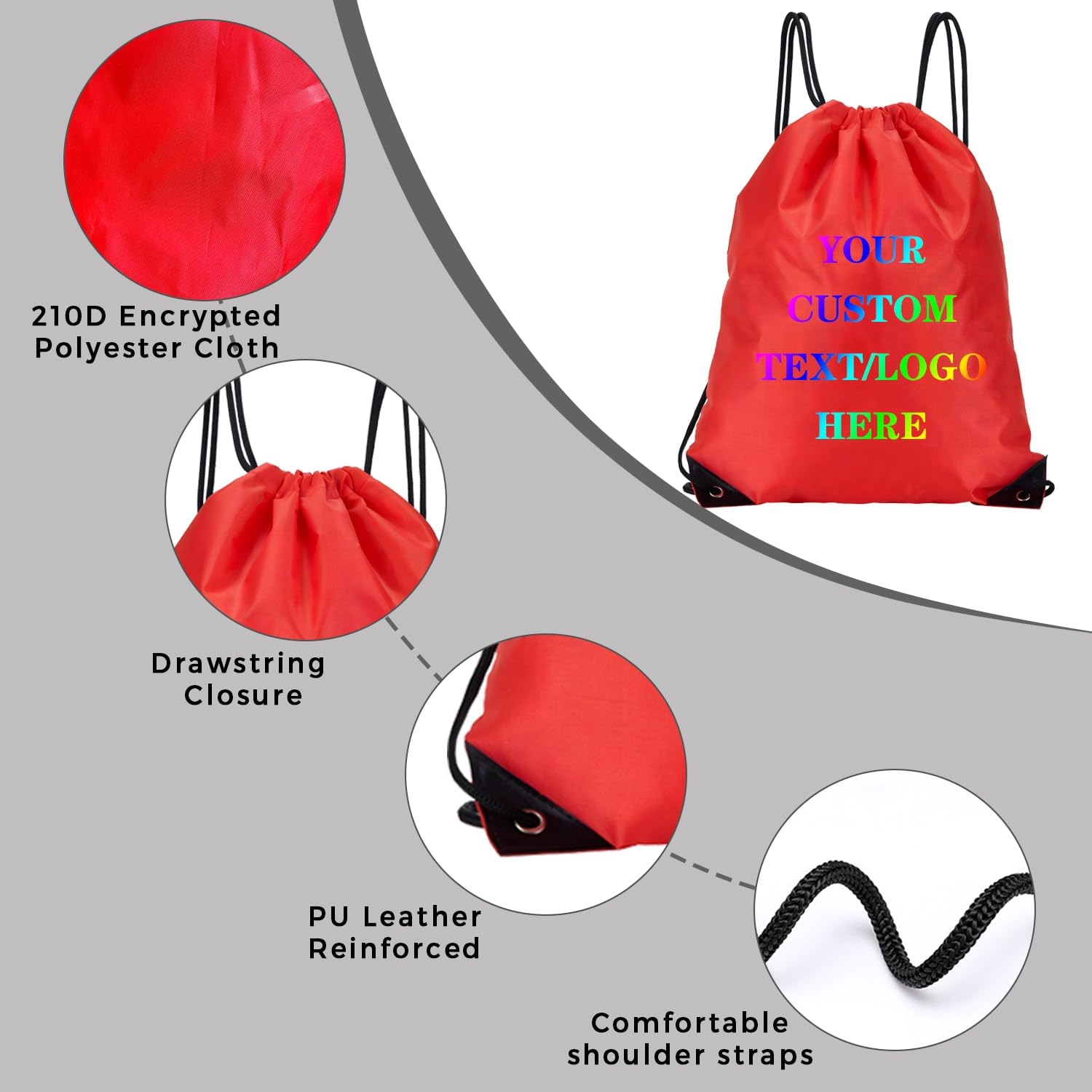 Custom Bags With Your Logo Set of 100 Custom Backpack Draw String Bags Pack Bulk for Travelling Swimming Gym Everyday Use (Red)