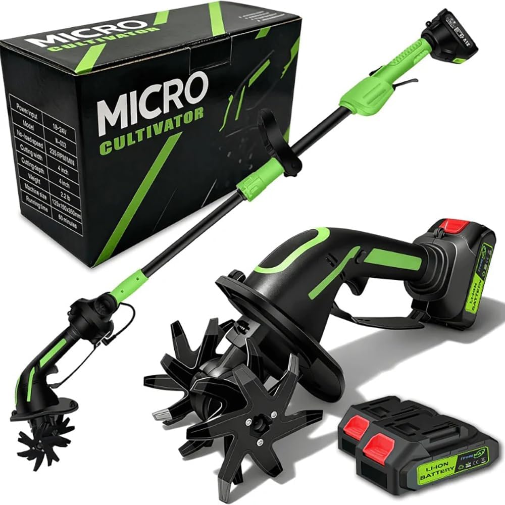 24V 2-in-1 Cordless Tiller Cultivator & Electric Handheld Tiller, 4' Depth x 4' Width, 51' Extension Rod, 235 RPM Lightweight Electric Garden Tiller with 2x1500mAh Batteries & Charger