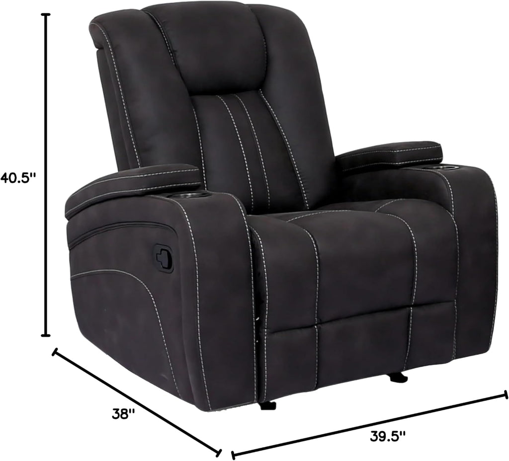 Furniture of America Foresta Fabric Upholstered Glider Recliner with Armrest Storage, Channel Back & Seat Design for Living Room, Home Office, Bedroom, Dark Gray