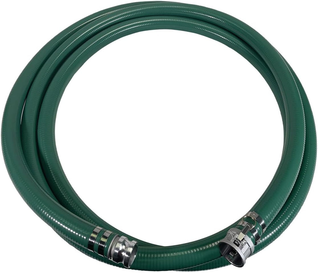 Gloxco Heavy Duty Green PVC Suction Hose Assembly for Water Transfer, 2' Inside Diameter, Installed Male x Female Cam and Groove Fittings, 30 ft Length