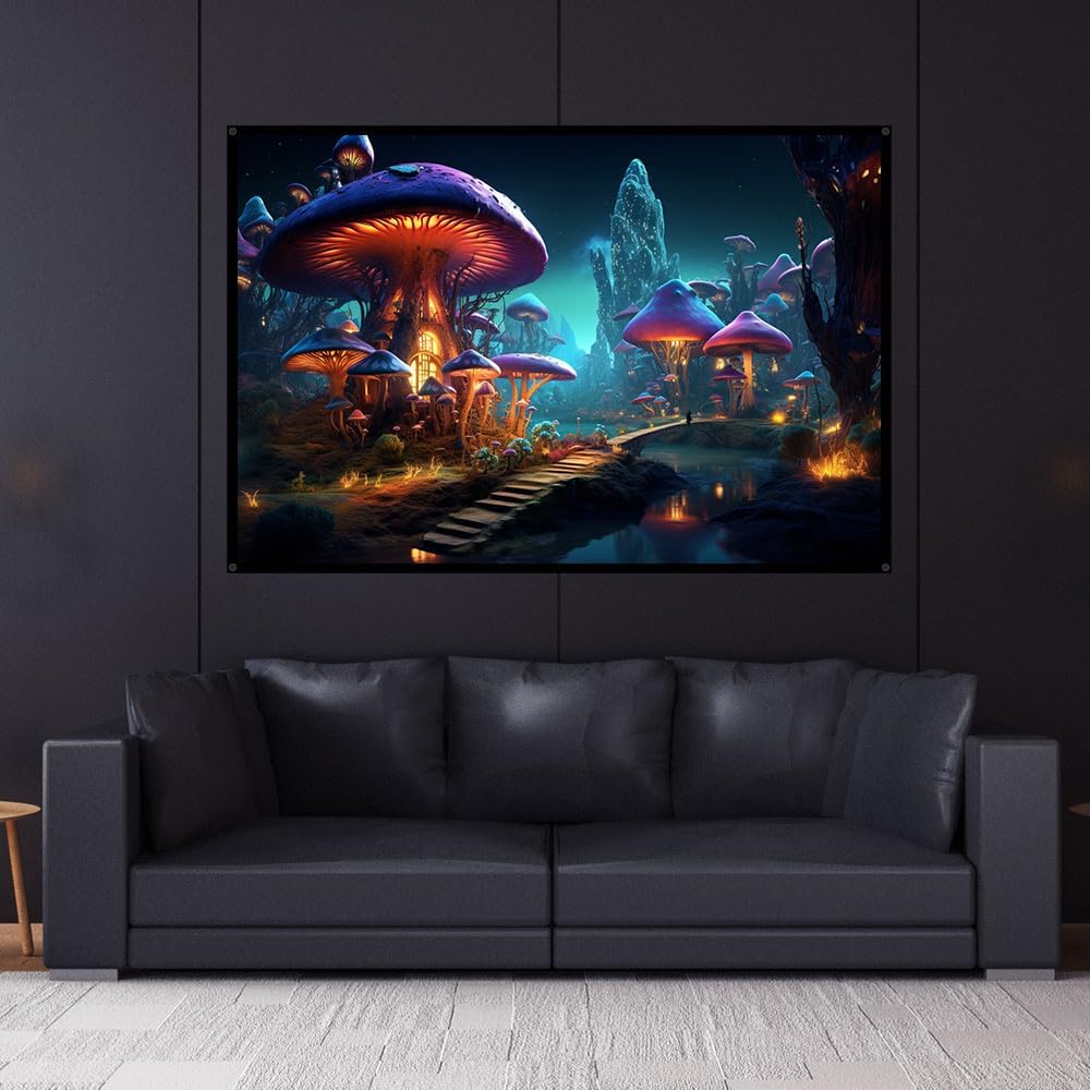 Visionary Fairy LaLa Land, UV tapestry, Blacklight Reactive Wall Hanging, Neon Backdrop, Party Decor, Psychedelic Tapestry, Visionary Wall Art (Large)