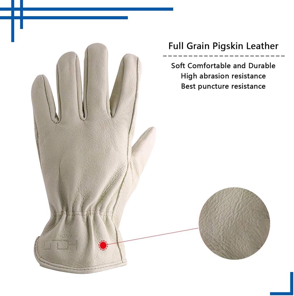 HANDLANDY HLDD 2 Pairs Leather Work Gloves for Men & Women, Reinforced Durable Palm for Welding, Farm, Gardening, Driving