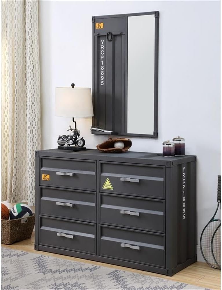 Acme Cargo Container Style Rectangular 6-Drawer Dresser in Gunmetal Metal