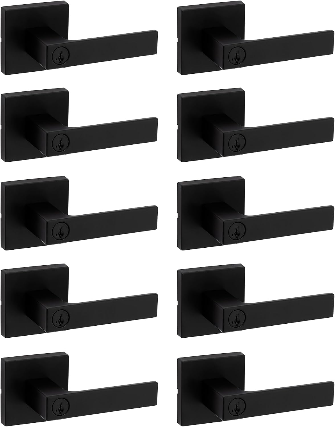 Kwikset Singapore Entry Door Handle with Lock and Key, Secure Keyed Reversible Handle Exterior, for Front Entrance and Bedrooms, Matte Black, Pick Resistant Smartkey Rekey Security, 10 Pack
