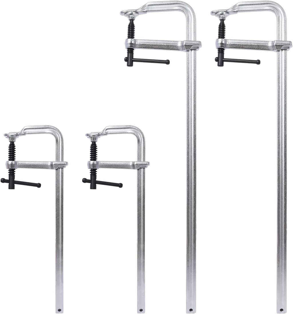 Heavy Duty Bar Clamps Set, 4-Pack Drop Forged Steel F Clamps for Welding, Woodworking & Metalworking, 2pcs 12'x3' + 2pcs 24' x4-3/4, 1400 lbs Clamping Force, Adjustable Quick-Release Handle