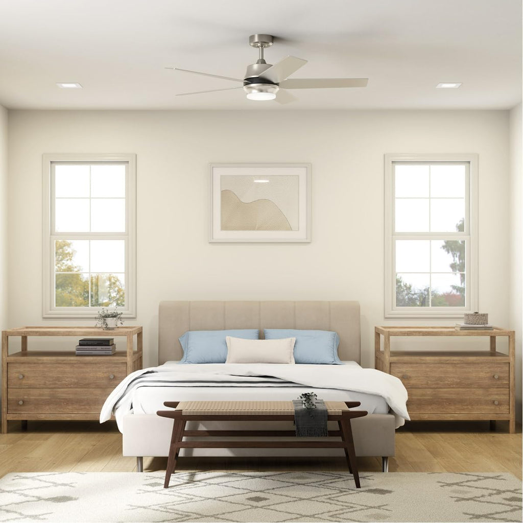 Kichler Brahm 56 in LED Ceiling Fan with Light, Modern Indoor Fan with Etched Cased Opal Glass in Satin Black, Reversible Satin Black and Silver Blades, Wall Control, 300044SBK