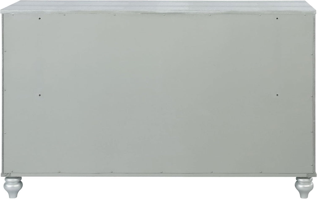 Coaster Home Furnishings - Gunnison - 6-Drawer Dresser with Modern Classic Style, Crystal-Like Pulls, Felt-Lined Top, Fretwork Panel Overlays - Bedroom - Silver Metallic - 223213