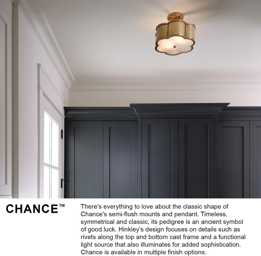Hinkley Chance Three Light Medium Semi-Flush Mount Fixture – Classic, Timeless Details, Etched Lens – Heritage Brass