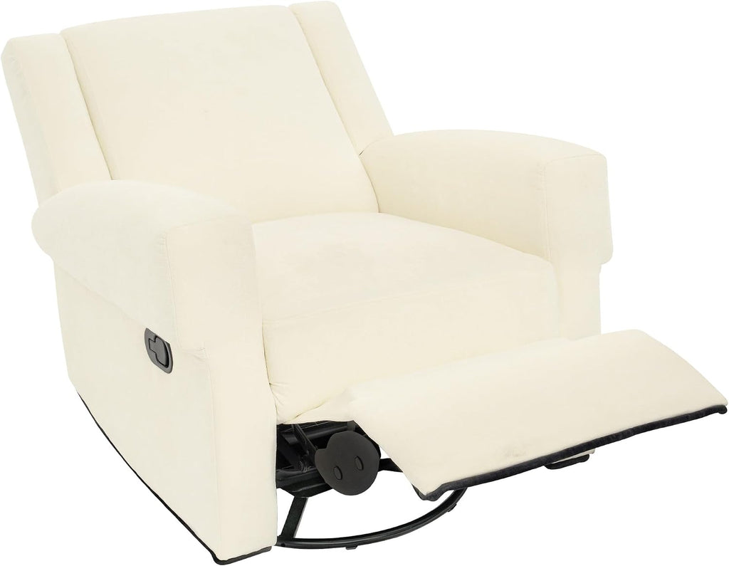 Merax Manual Recliner Chair with Swivel and Rocker, 2-Position Chenille Recliner Sofa with Pull Handle, Compact Recliner for Living Room, Nursery, Home Theater, White