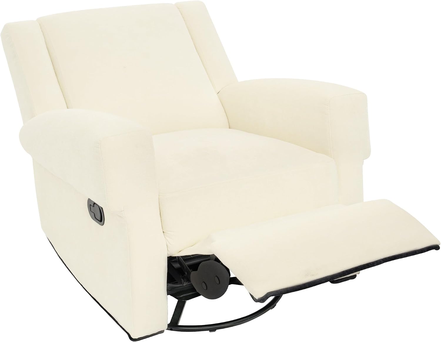 Merax Manual Recliner Chair with Swivel and Rocker, 2-Position Chenille Recliner Sofa with Pull Handle, Compact Recliner for Living Room, Nursery, Home Theater, White