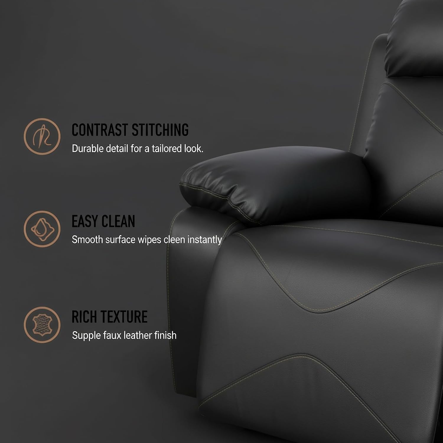 Recliner Sofa Set, Breathing Leather Living Room Reclining Couch with Storage Console, Cup Holders and Convertible Coffee Table, Adjustable Backrest Recliner Couch for Home Theater, Black