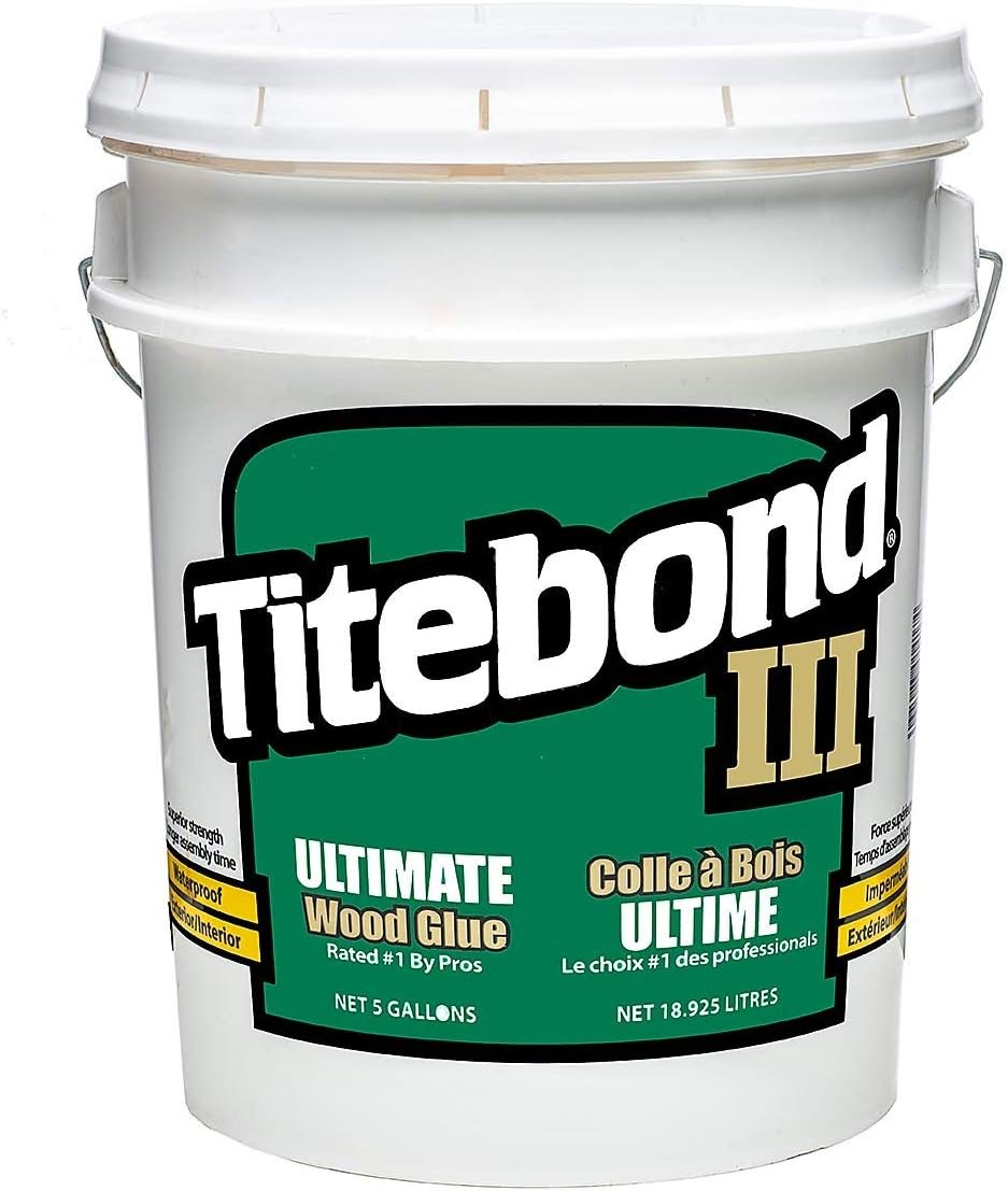 Titebond III Ultimate Wood Glue 5 Gal. – Premium Professional Woodworking Adhesive, Waterproof, Strong Initial Tack, Interior/Exterior Use, Easy Water Cleanup – 1417