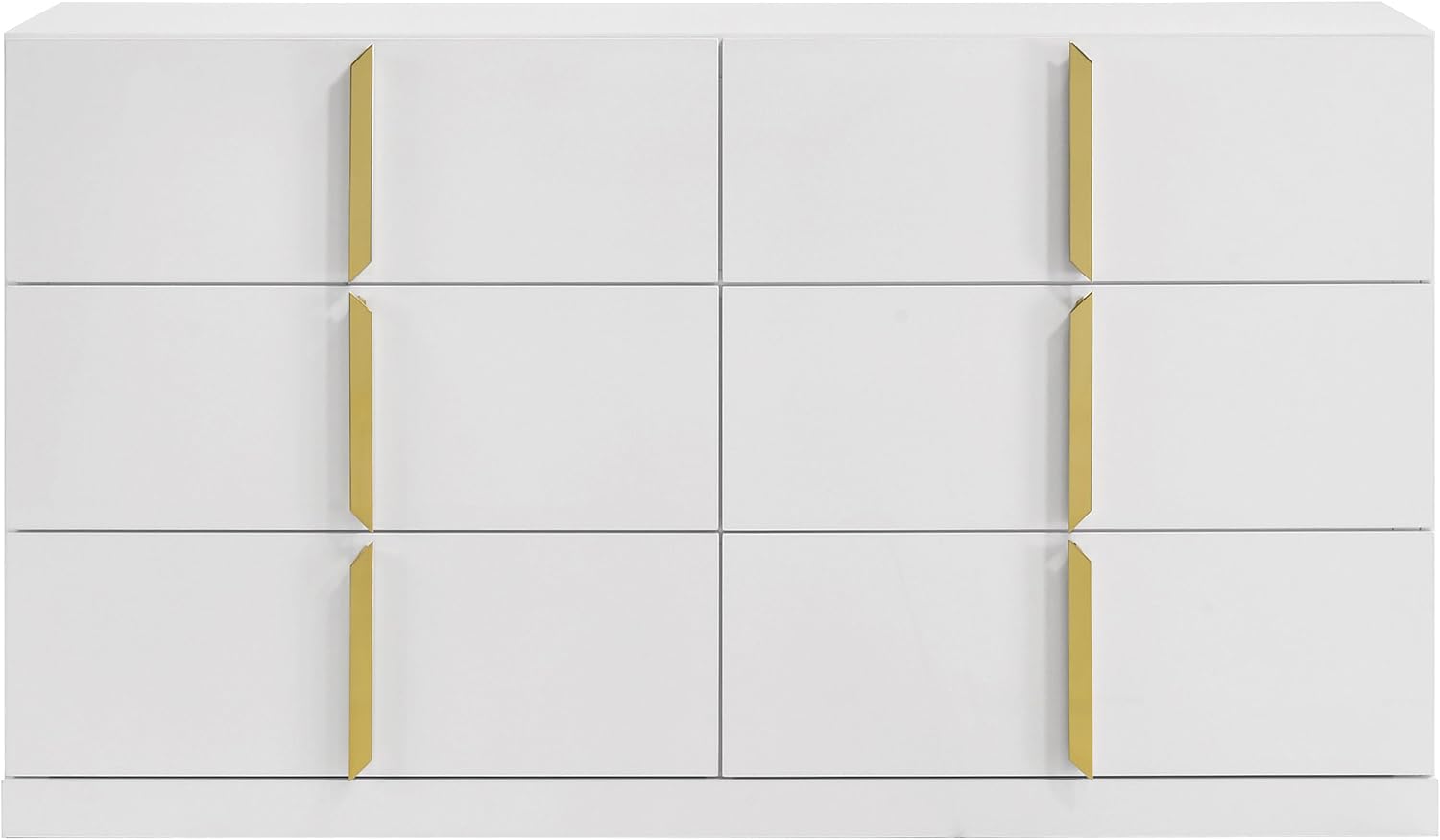 Coaster Home Furnishings - INES - Wood - 6-Drawer Dresser with Scratch-Resistant, Gold Pulls and Contemporary Style - Bedroom - White High Gloss - 223093