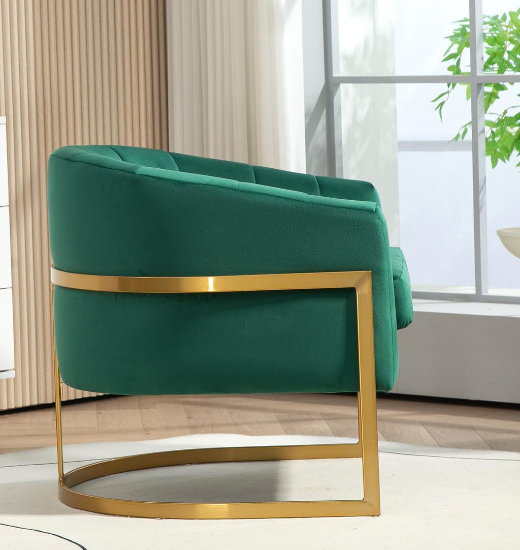 Container Furniture Direct Velvet Modern Accent Armchair - Luxury Gold Frame | Versatile Seating for Living Room, Bedroom, Office, Green