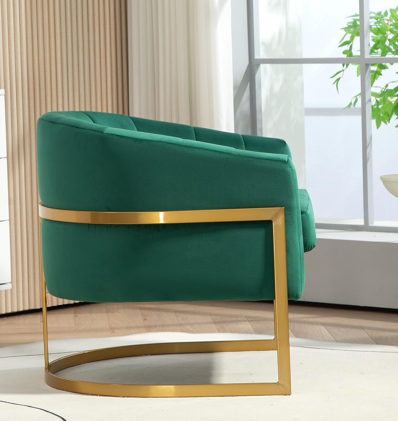 Container Furniture Direct Velvet Modern Accent Armchair - Luxury Gold Frame | Versatile Seating for Living Room, Bedroom, Office, Green