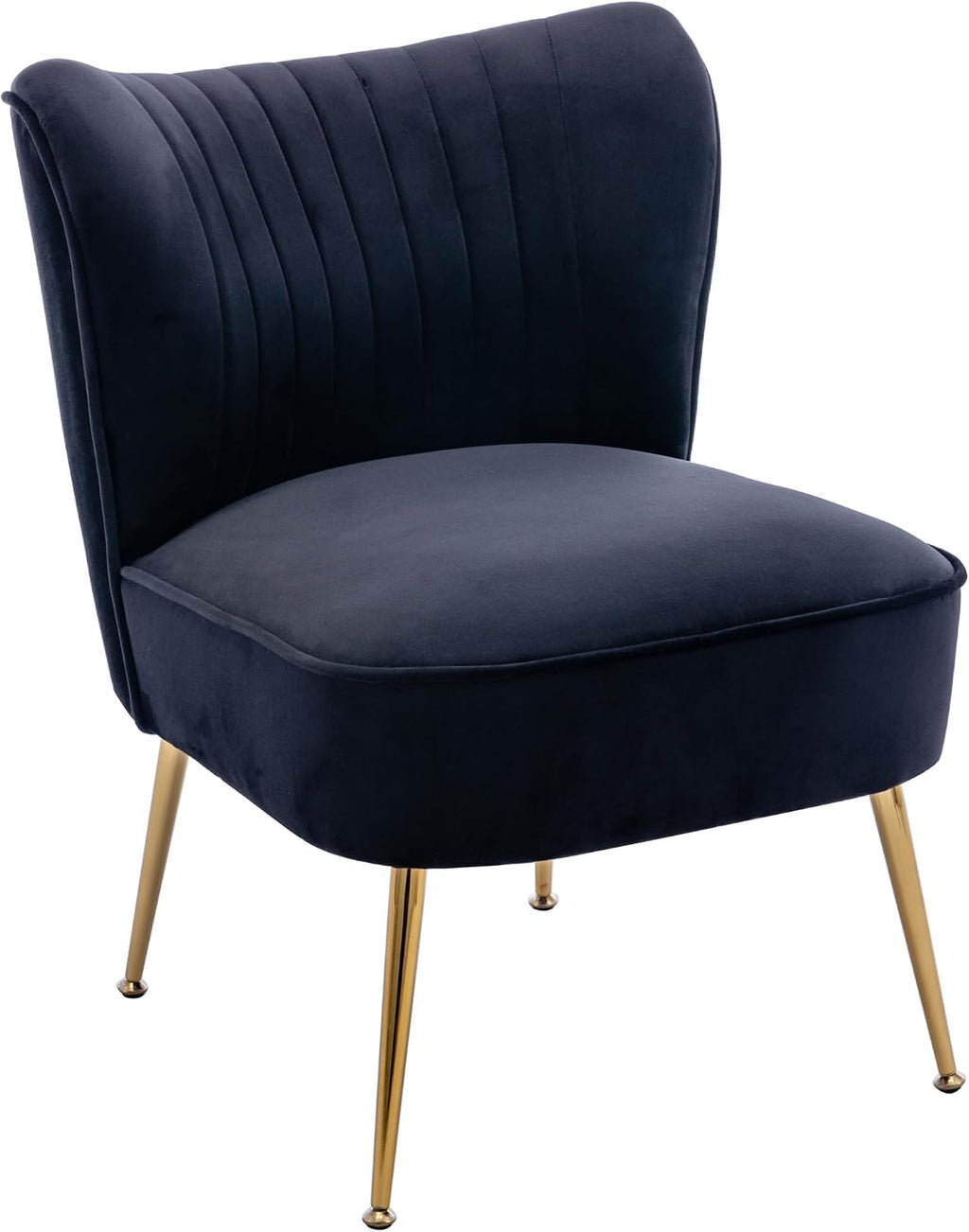 Velvet Accent Chair Set of 2 Comfy Living Room Chair Armless Slipper Chair Mid Century Side Single Sofa Chair with Golden Legs Wingback for Bedroom Guest Room, Black