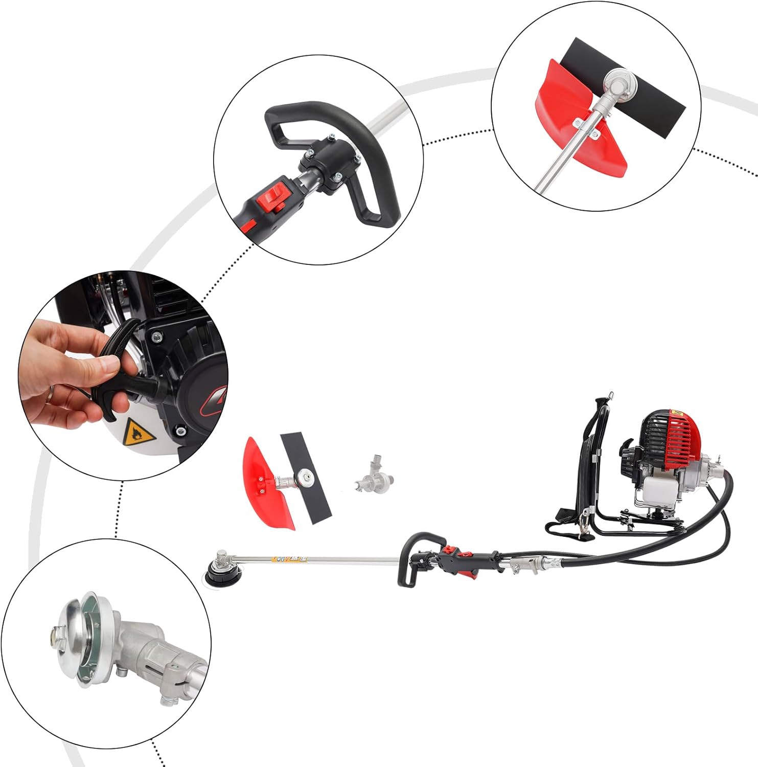 Backpack Cultivator Tiller, 2-in-1 4 Stroke Gasoline Brush Cutter Grass Wacker Weed Lawn Mowerm, Portable Gasoline Air-Cooled Grass Hedge Trimmer Lawn Mower Weed Wacker for Weeding Glass