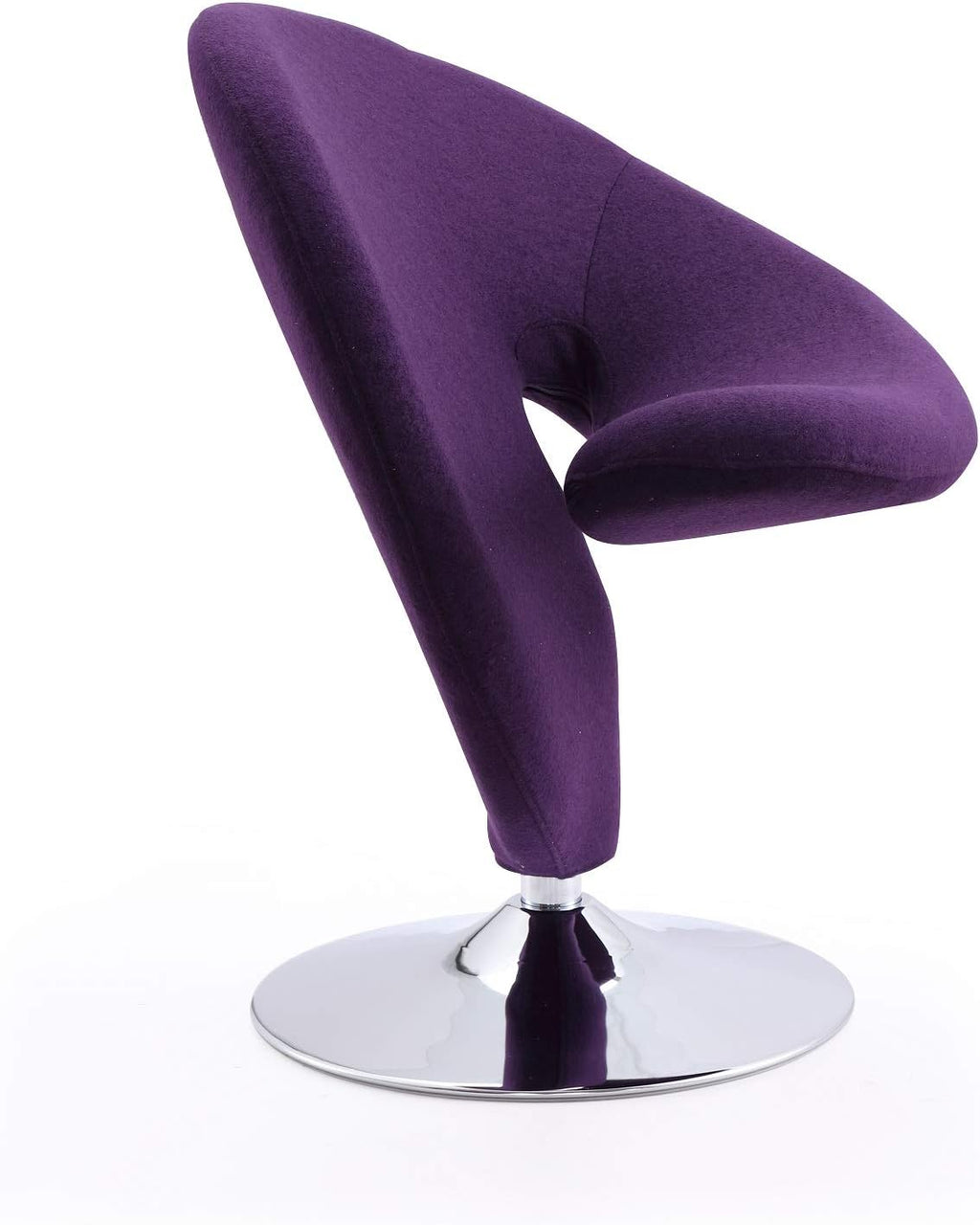 Manhattan Comfort Curl Mid Century Modern Wool Blend Upholstered Living Room Swivel Accent Chair with Chrome Metal Base, Set of 2, Purple