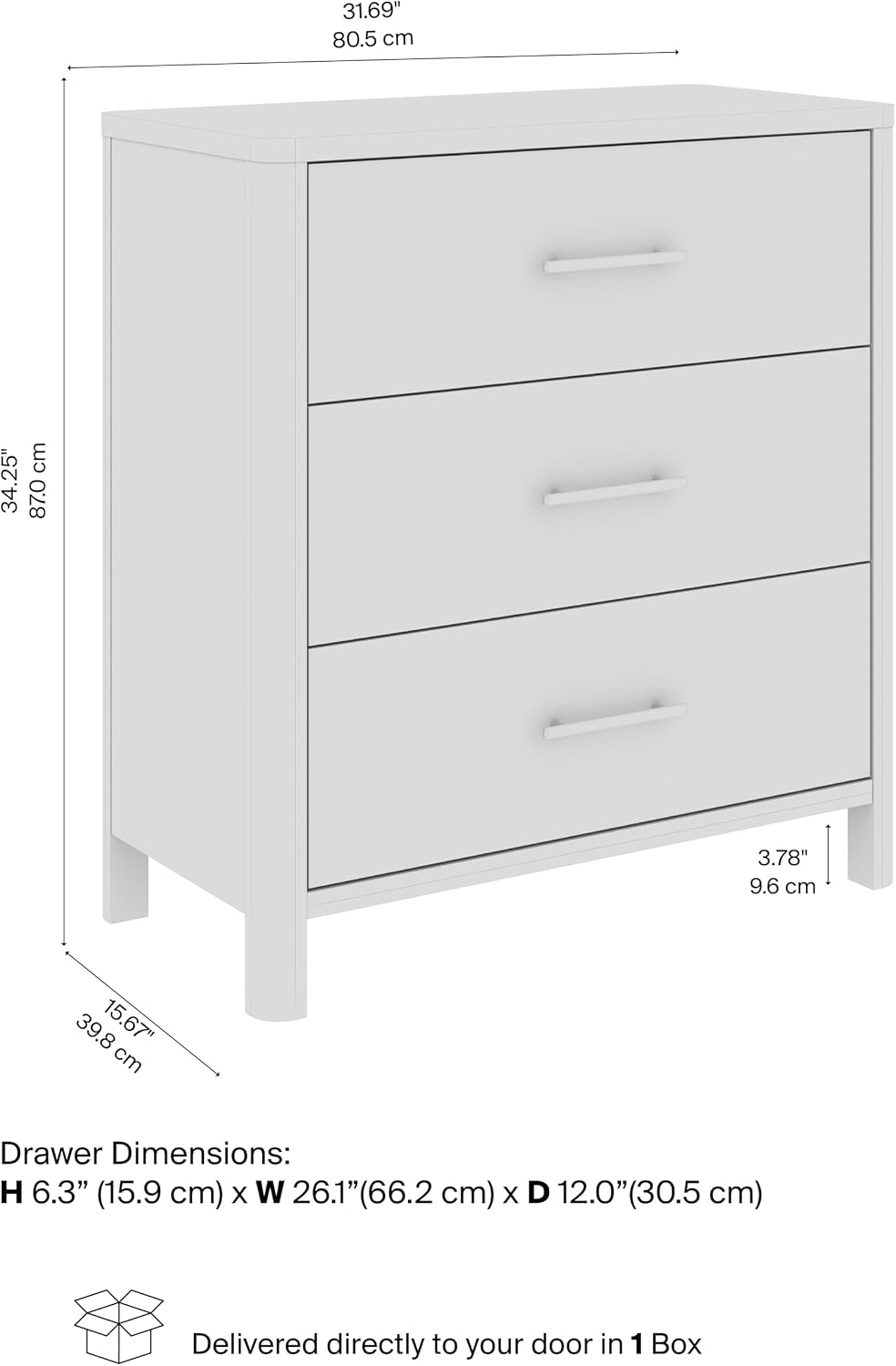 Bush Home Vera 3 Drawer Dresser, Bedroom Storage Furniture, Vera Collection, Natural White Oak