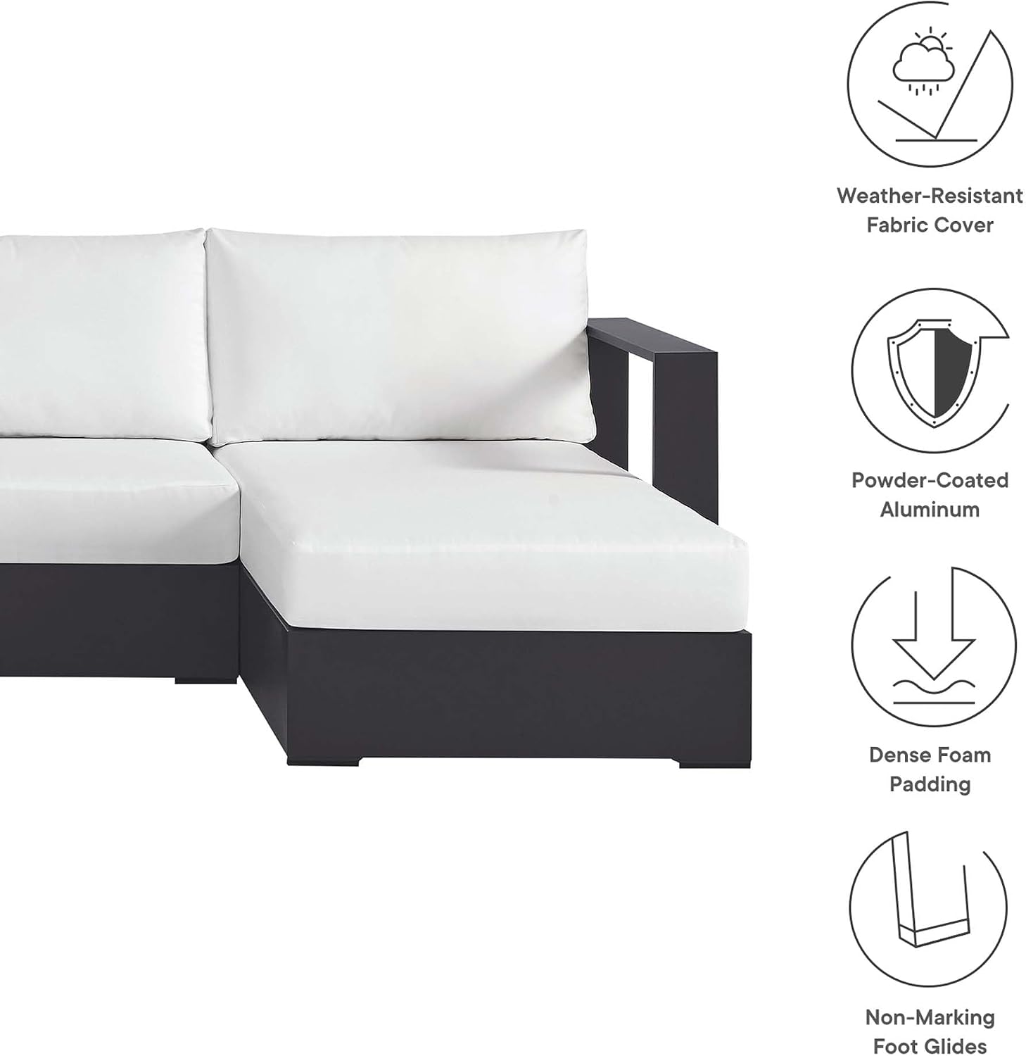 Modway Tahoe Aluminum 4-Piece Outdoor Patio Furniture Gray White, Modular Sectional Sofa Set with Chaise Lounges, Weather-Resistant Cushion, Ideal for Deck, Backyard, Poolside