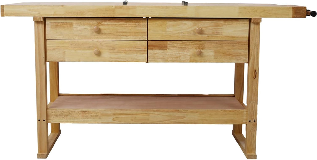 Gecheer 60-inch Wooden Workbench with 4 Drawers, Heavy-Duty Rubberwood Garage Work Table, Includes 4 Bar Clamps (12' and 24')