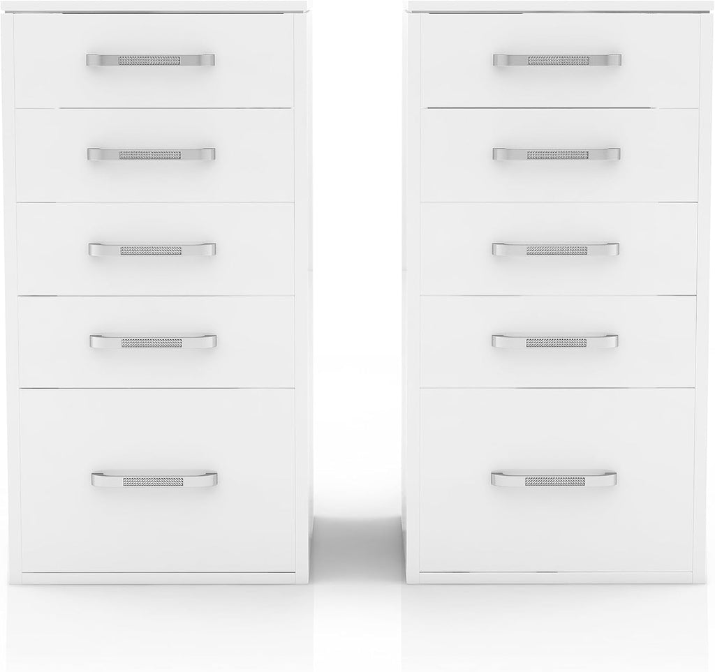 24/7 Shop at Home Alez Modern Wood 5 Drawers Makeup Vanity Dresser, Set of 2 for Bedroom, Dressing Room, Bathroom, Guest Room, White