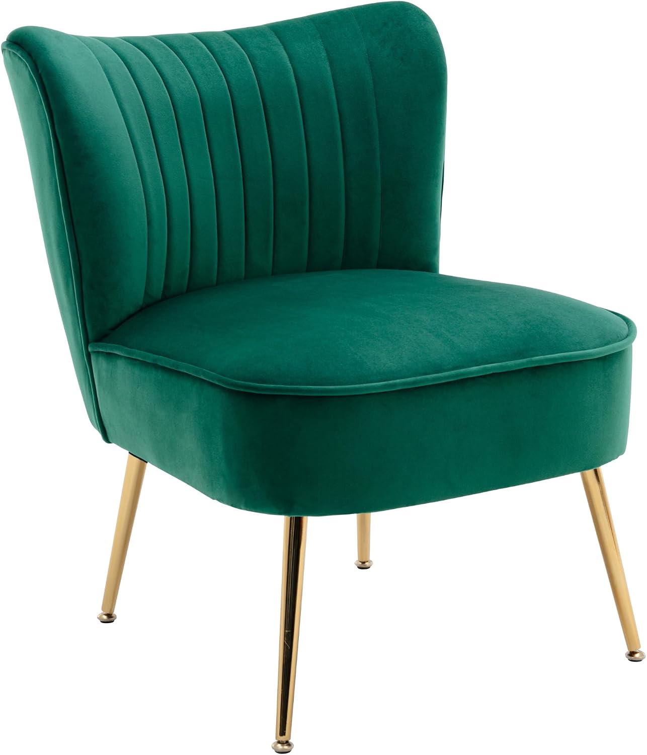 Velvet Accent Chair Set of 2 Comfy Living Room Chairs with Golden Legs Wingback for Bedroom Guest Room, Green