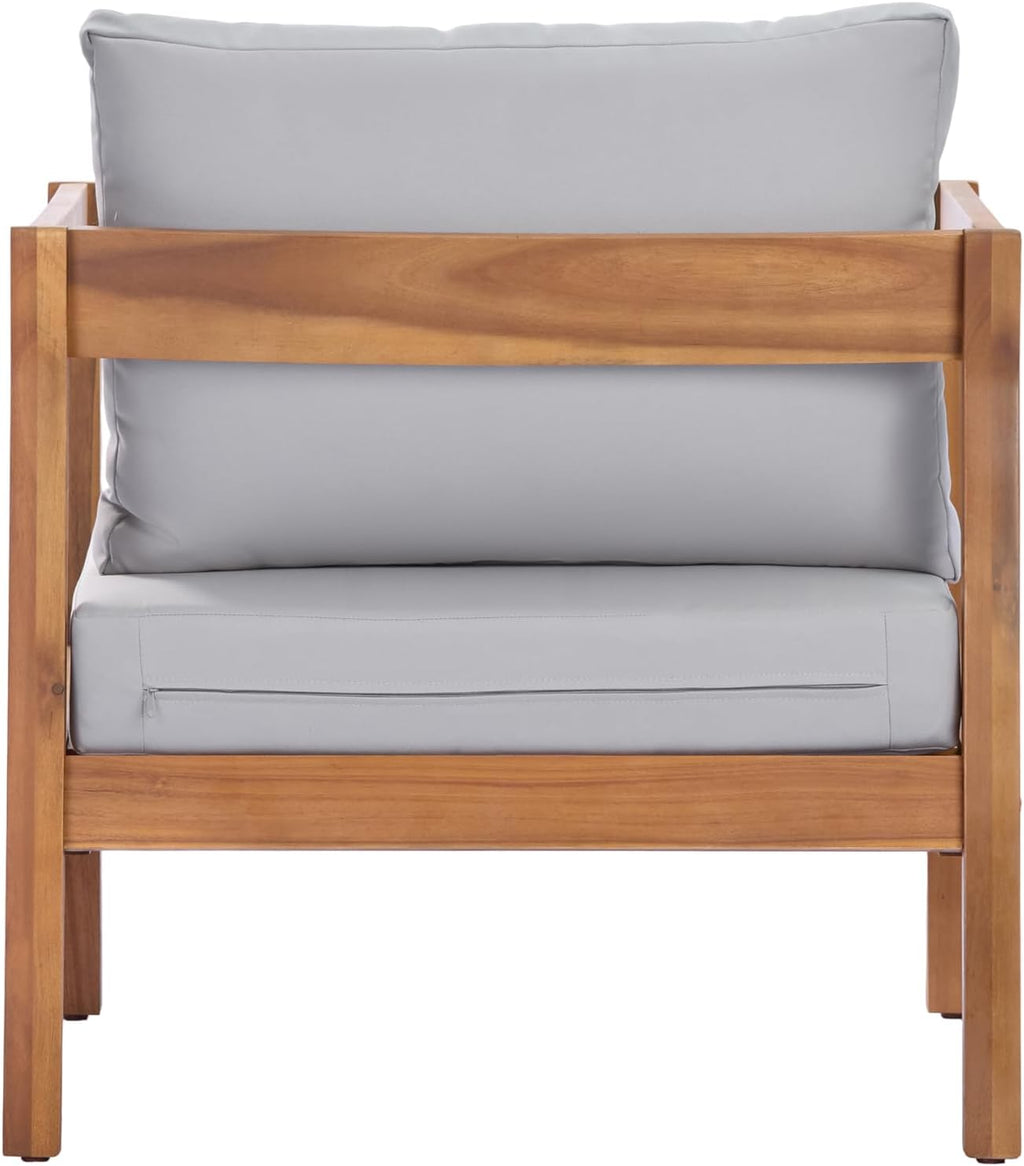 Christopher Knight Home Grice Acacia Wood Lounge Chair Outdoor with Removable Cushion, Wooden Patio Accent Chair with Open Frame Design, Outdoor Armchair for Patio Furniture Set, Light Grey + Teak