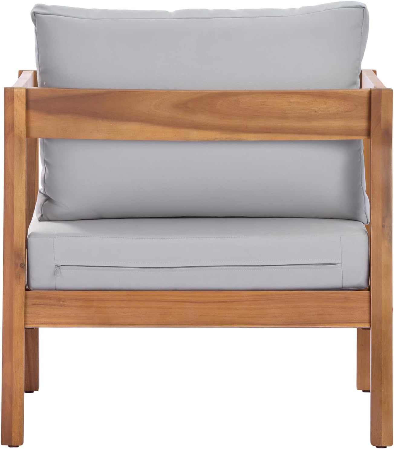 Christopher Knight Home Grice Acacia Wood Lounge Chair Outdoor with Removable Cushion, Wooden Patio Accent Chair with Open Frame Design, Outdoor Armchair for Patio Furniture Set, Light Grey + Teak