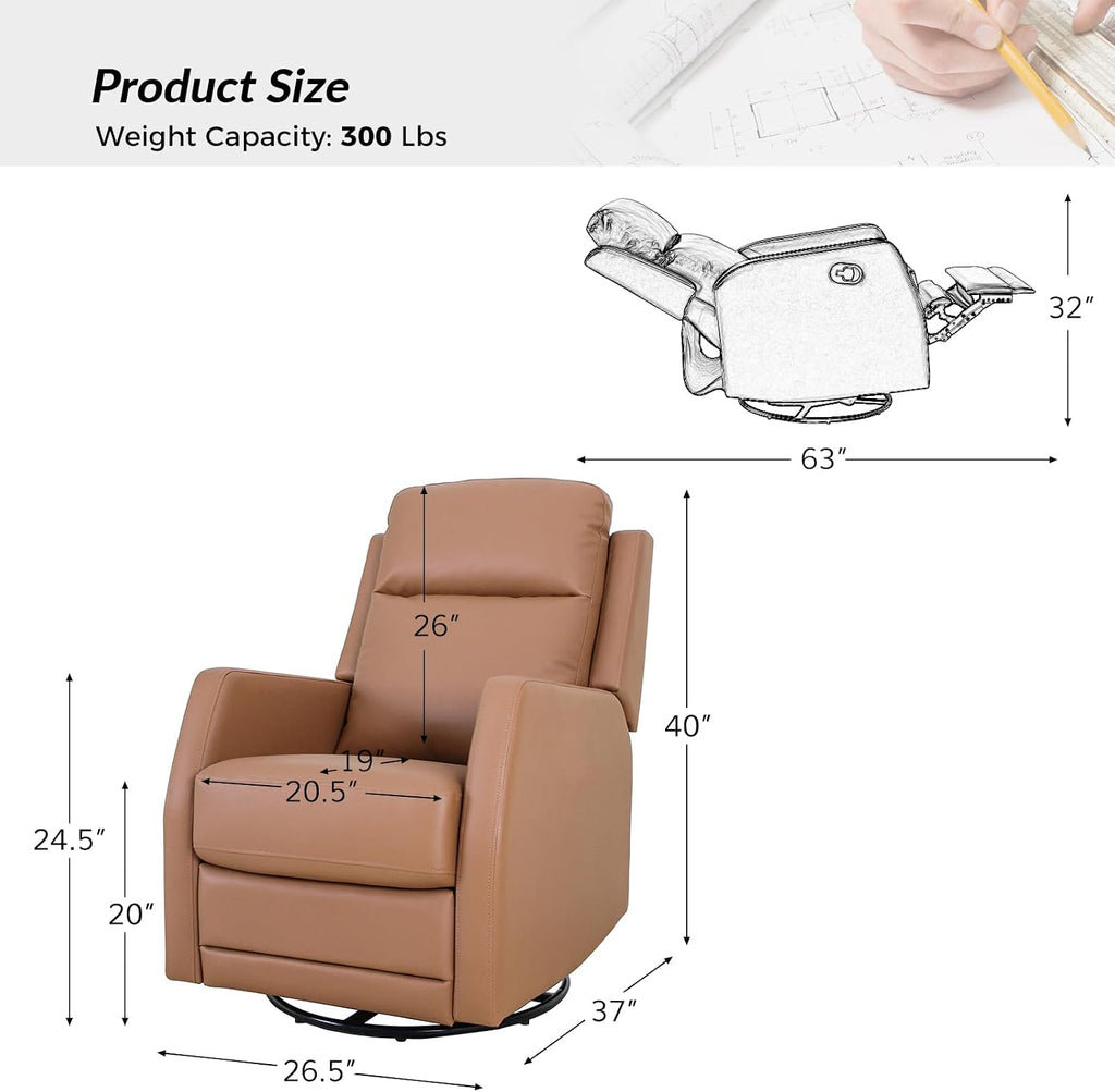 HULALA Home Recliner Chair Leather Recliners, Rocking 360 Degree Swivel Chair, Wingback Armchair, Theater Seating Lounge Sofa for Living Room Bedroom