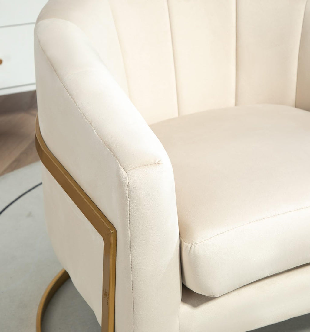 Container Furniture Direct Velvet Modern Accent Armchair - Luxury Gold Frame | Versatile Seating for Living Room, Bedroom, Office, Beige