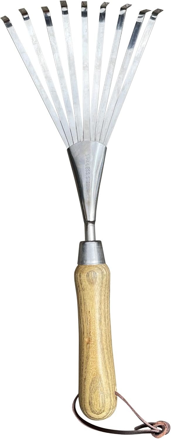 Garden Guru Eco Hand Rake Soil Tiller- 100% Recycled Stainless Steel - Rust Resistant - FSC Certified Wood Ergonomic Handle - Great for Gardening, Loosening Soil & Spreading Mulch - 1 Case (40 Pcs)