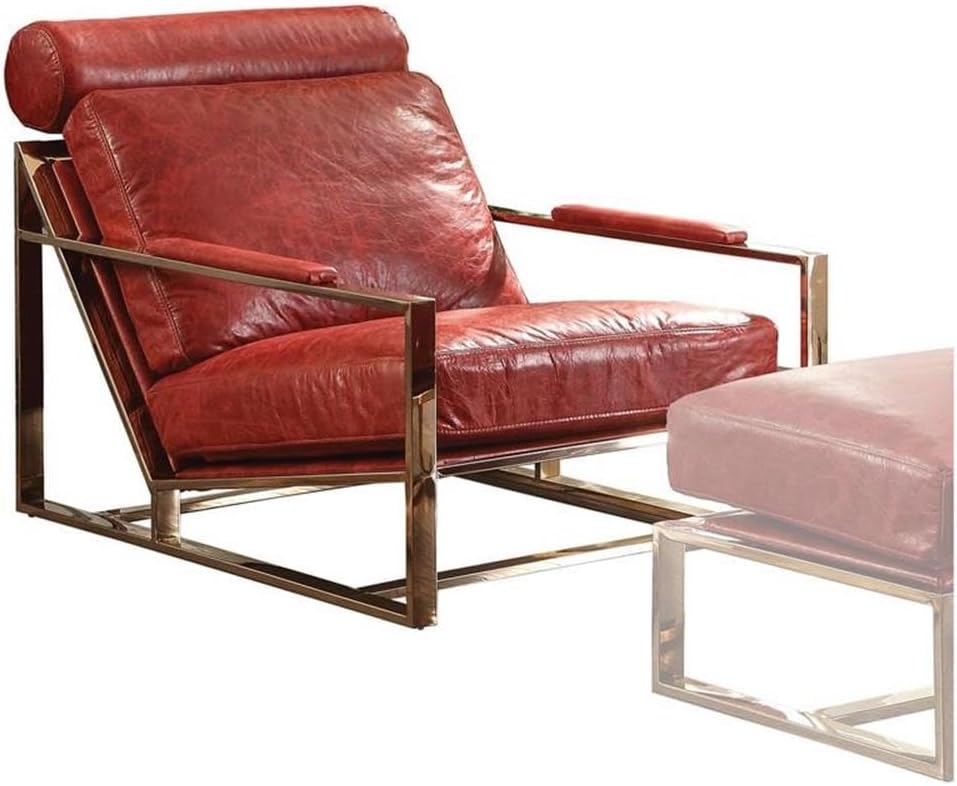 Acme Quinto Accent Chair in Antique Red Top Grain Leather and Stainless Steel