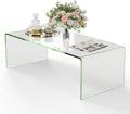ReunionG Glass Coffee Table, Modern Clear Coffee Table with Rounded Edges, Transparent Tempered Glass Coffee Table, U-Shaped Side Table for Living Room Office, 42.5' x 20' x 14' (L x W x H)