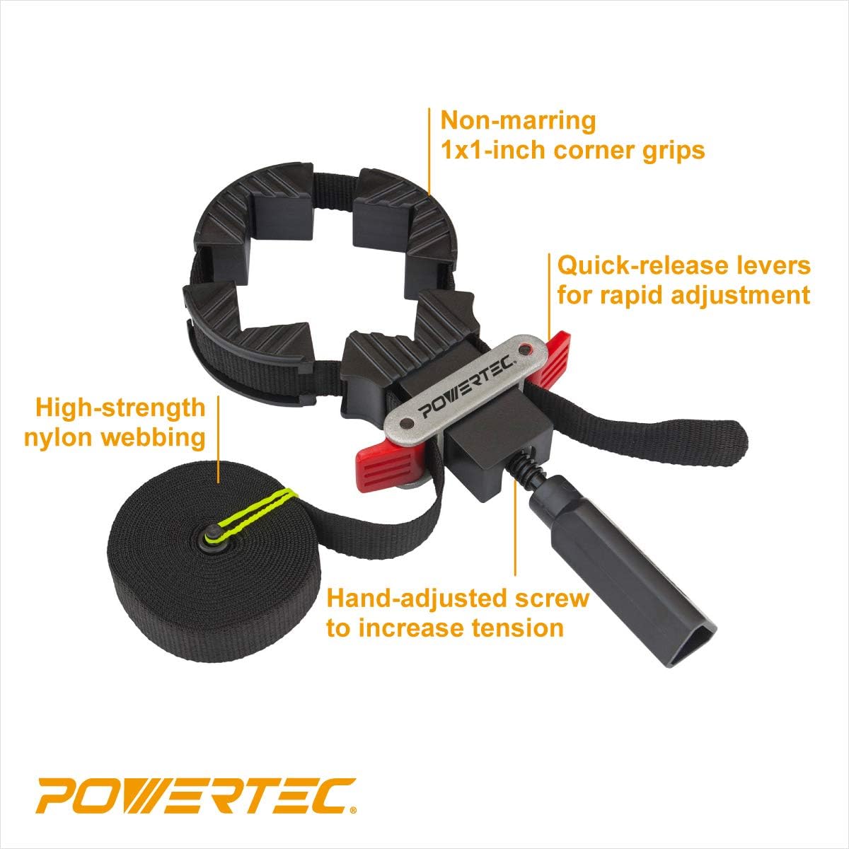 POWERTEC Strap Clamps for Woodworking – Quick Release Band Clamps, Adjustable Picture Frame Clamp, 13 ft Strap Belt Clamps for Cabinets and Drawers (71017V) (Pack of 12)