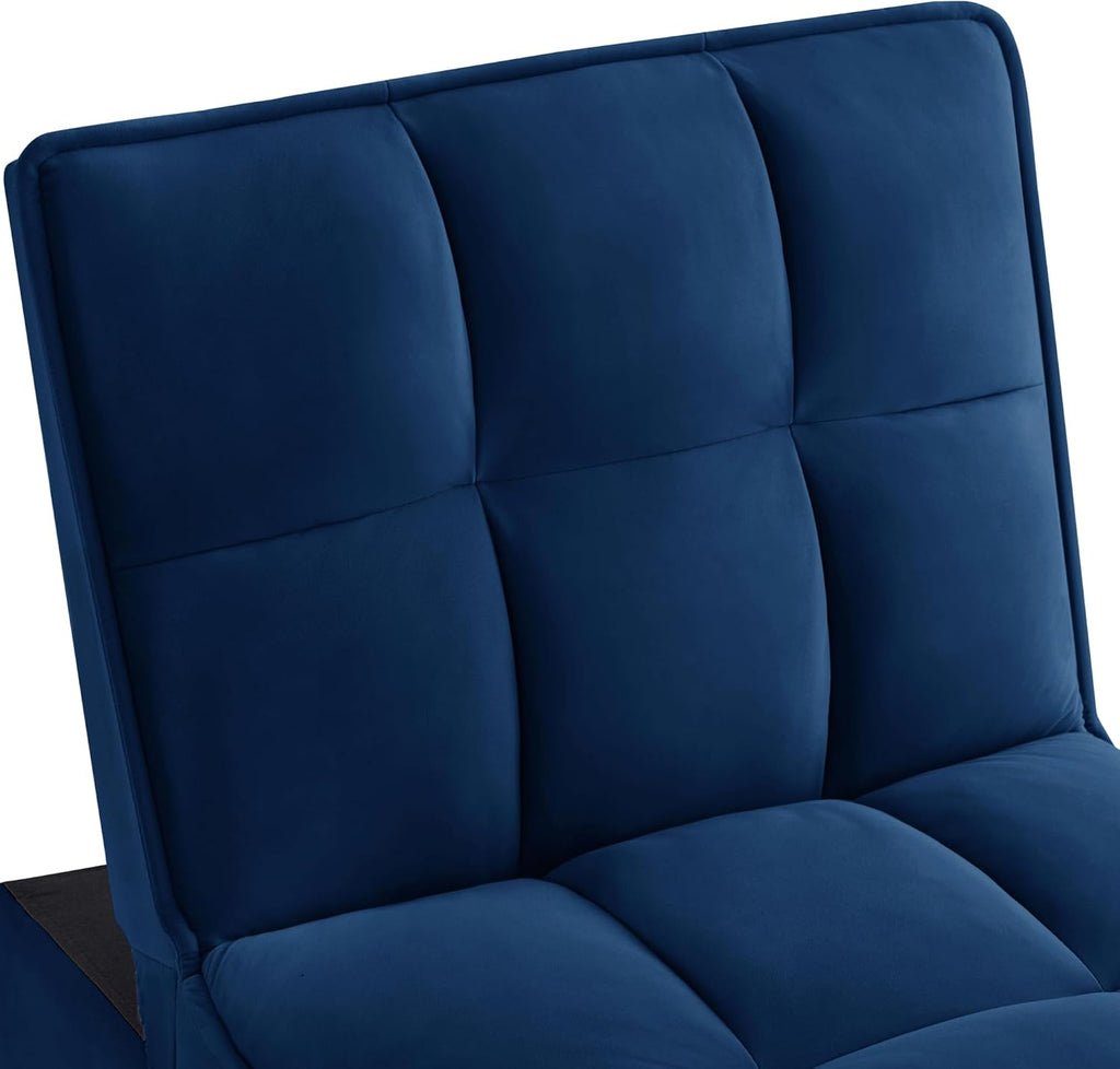 3 in 1 Convertible Sleeper Sofa Chair, Velvet Tufted Single Pull Out Couch Bed with Adjustable Backrest and Pillow, Multi-Function Chaise Lounge with Pockets, for Livingroom, Home Office,Navy